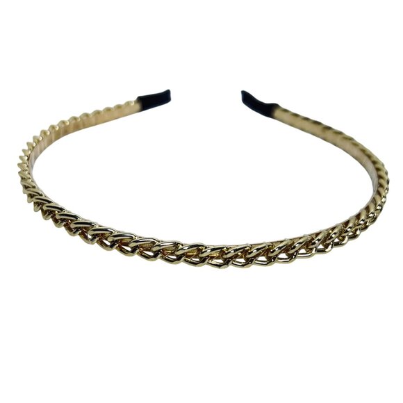 Pair Of Dressy Headbands - Gold Tone Cuban Chain and Faux Pearl (5568) - Picture 2 of 10